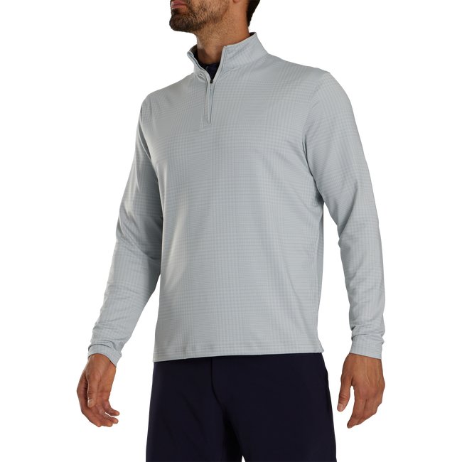 Footjoy Midlayer Glen Plaid Printed Quarter Zip- Grey Cliff